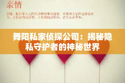 舞阳私家侦探公司：揭秘隐私守护者的神秘世界